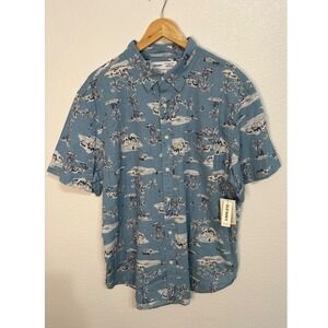 Old Navy Mens XL Slim Fit Built-In Flex Tropical Palm Tree Button DownShirt Blue
